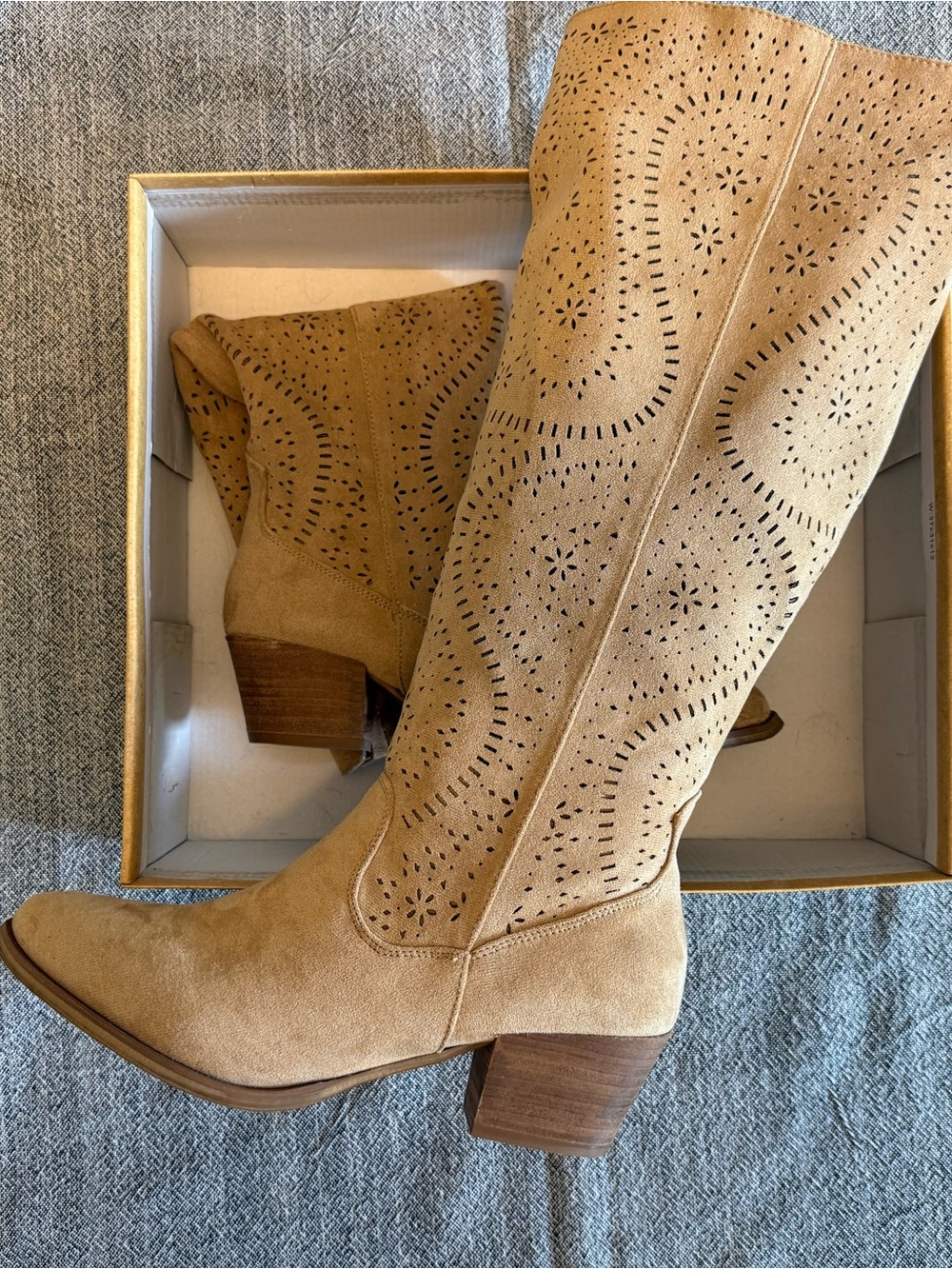 Very G Perforated Suede Over-the-Knee Boots - Tan